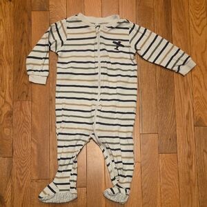 Pekkle Striped Airplane Print Pajamas Onsie Sleeper Size 12M